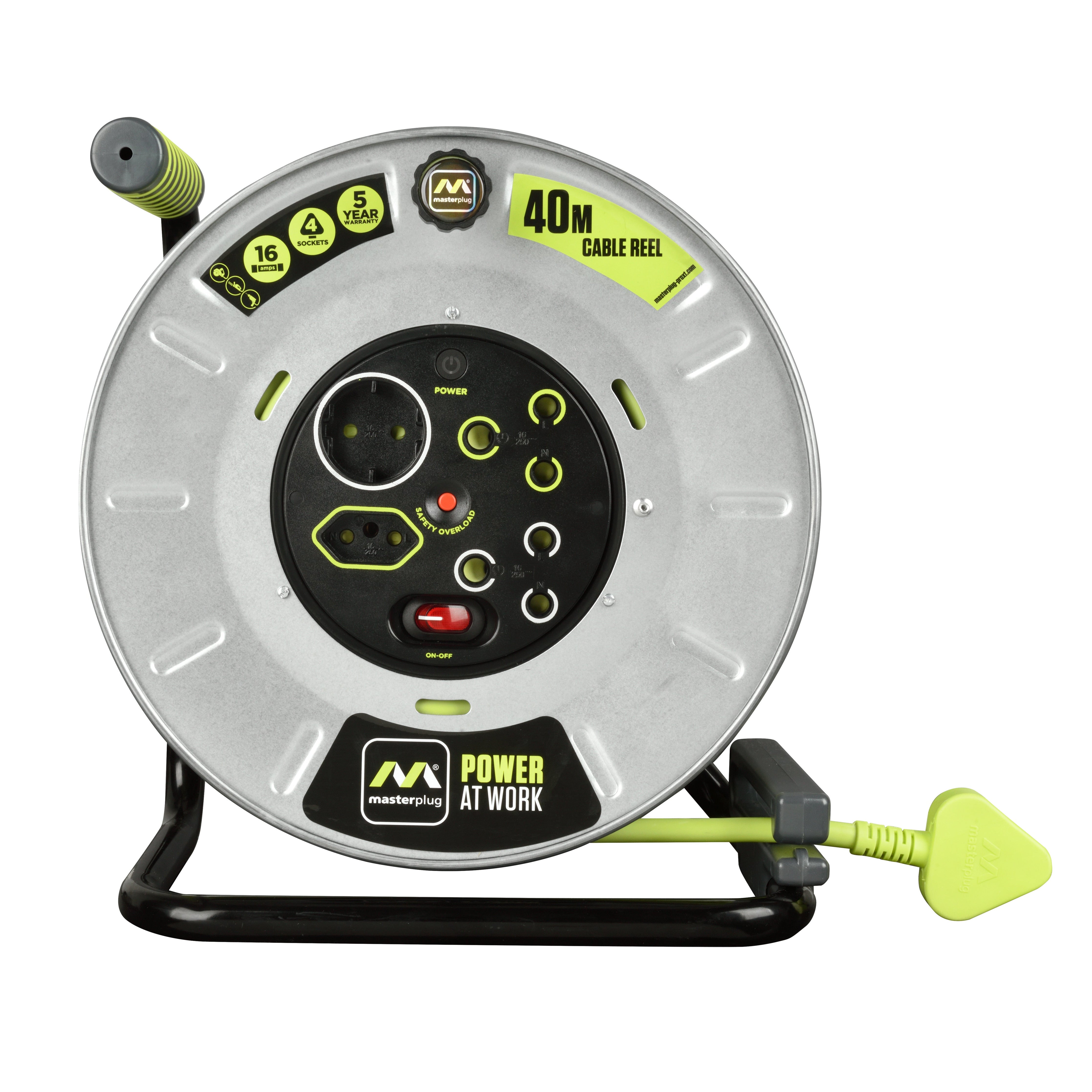 Pro-XT 40m Heavy Duty Cable Reel - 4 Socket With Switch