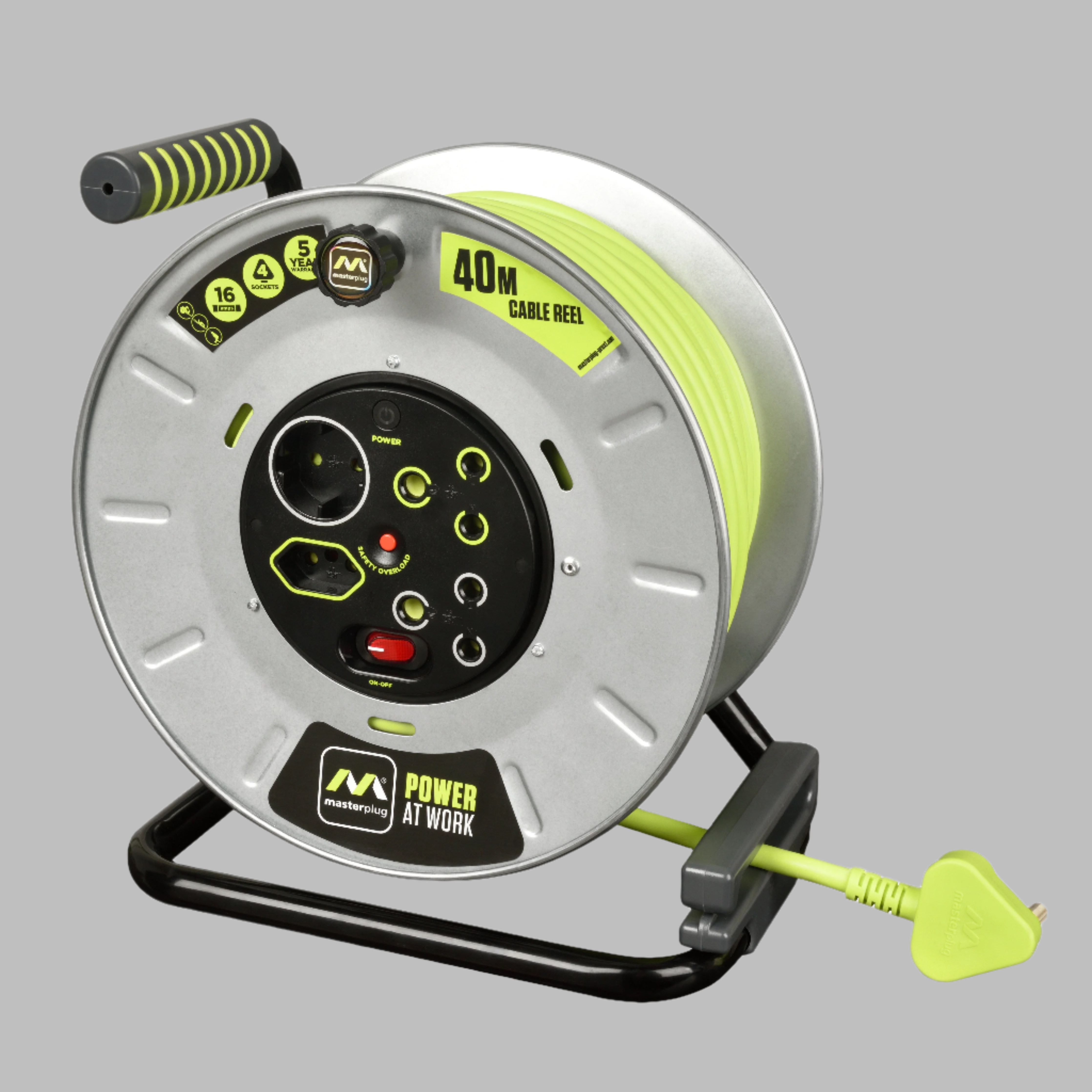 Pro-XT 40m Heavy Duty Cable Reel - 4 Socket With Switch