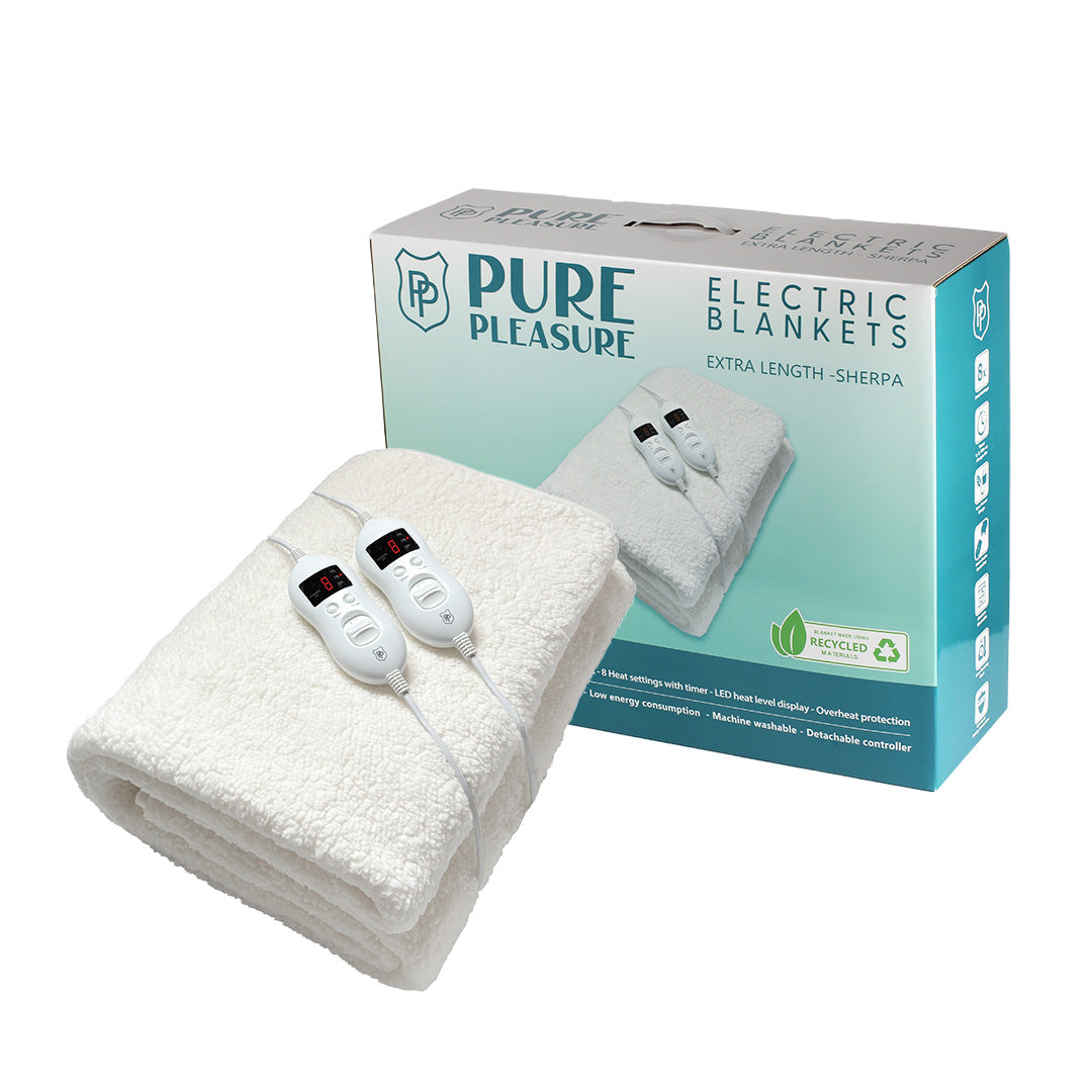 Sherpa Extra Length Electric Blanket | 8 Heat Settings & Timer | Single to King