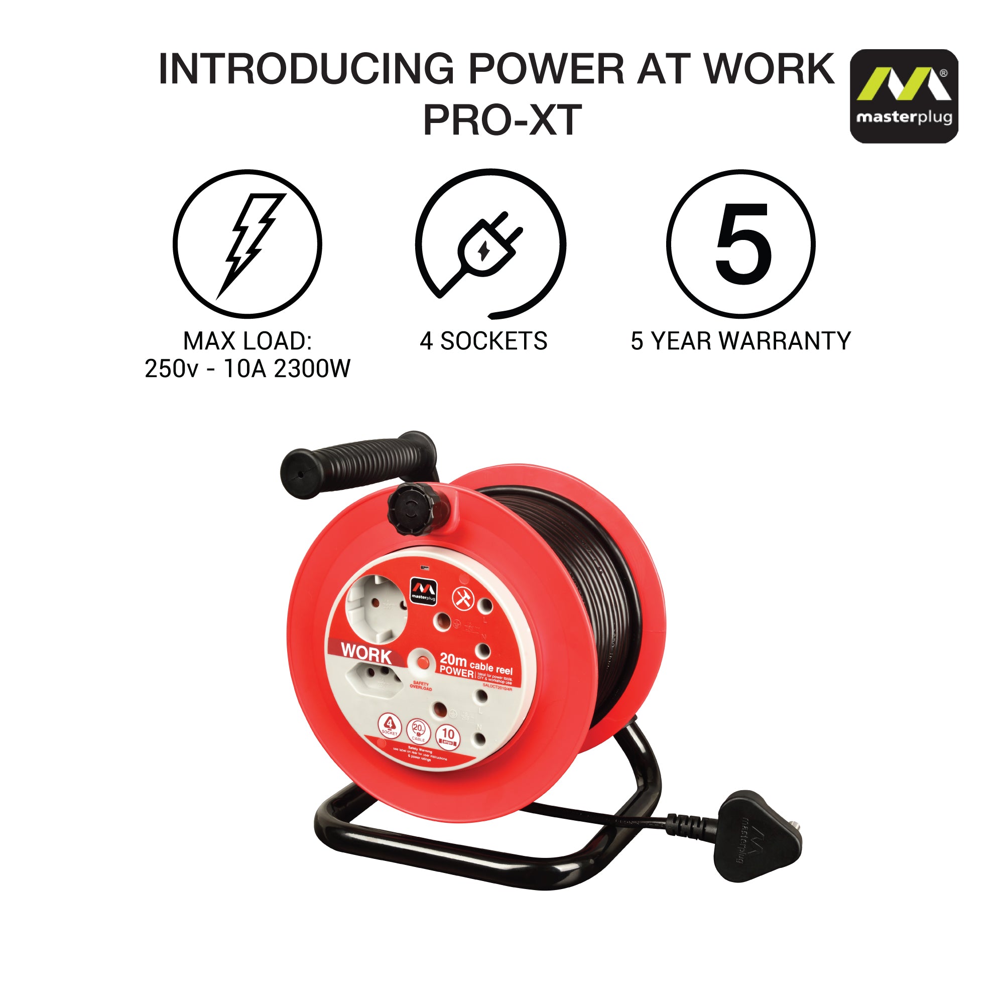 Light Duty 20m Cable Open Reel - 4 Socket Without Switch