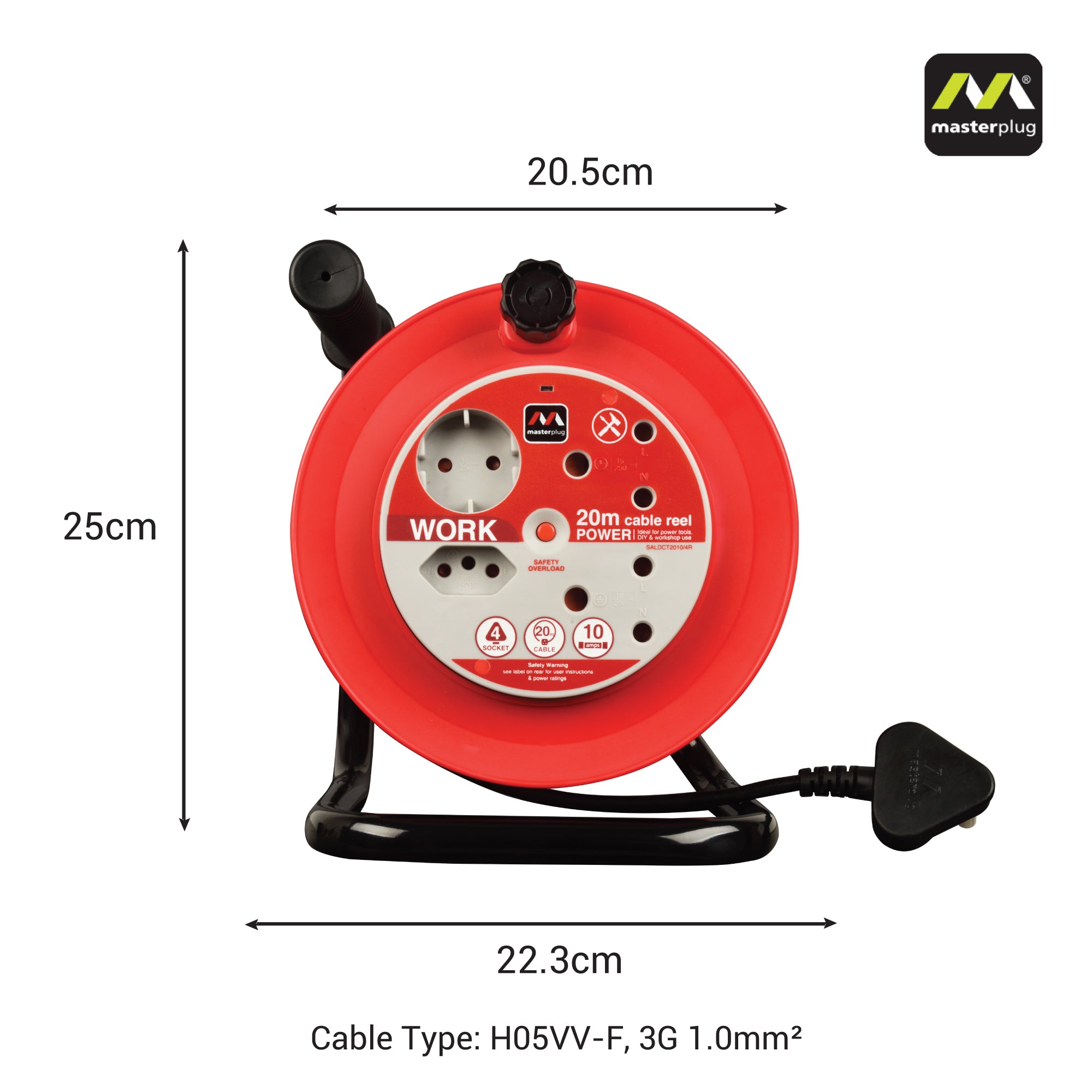 Light Duty 20m Cable Open Reel - 4 Socket Without Switch