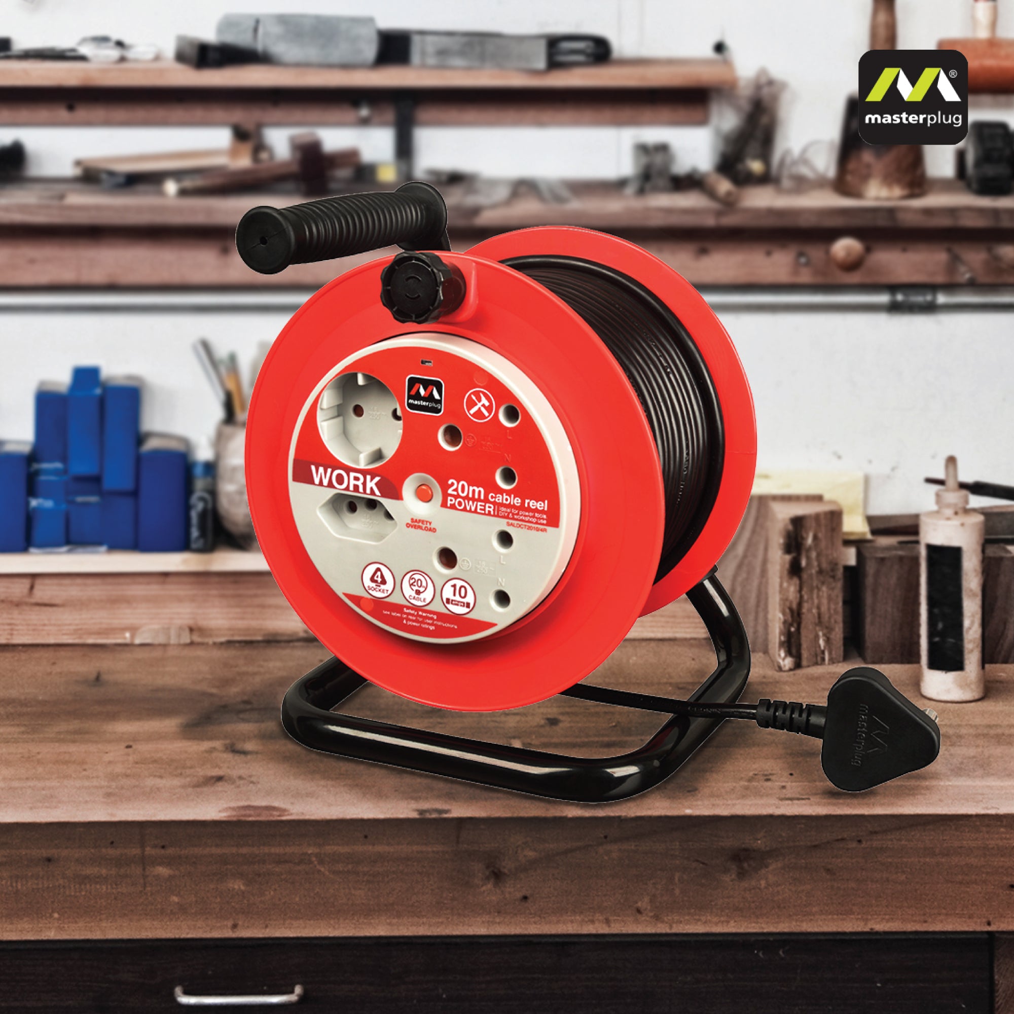 Light Duty 20m Cable Open Reel - 4 Socket Without Switch