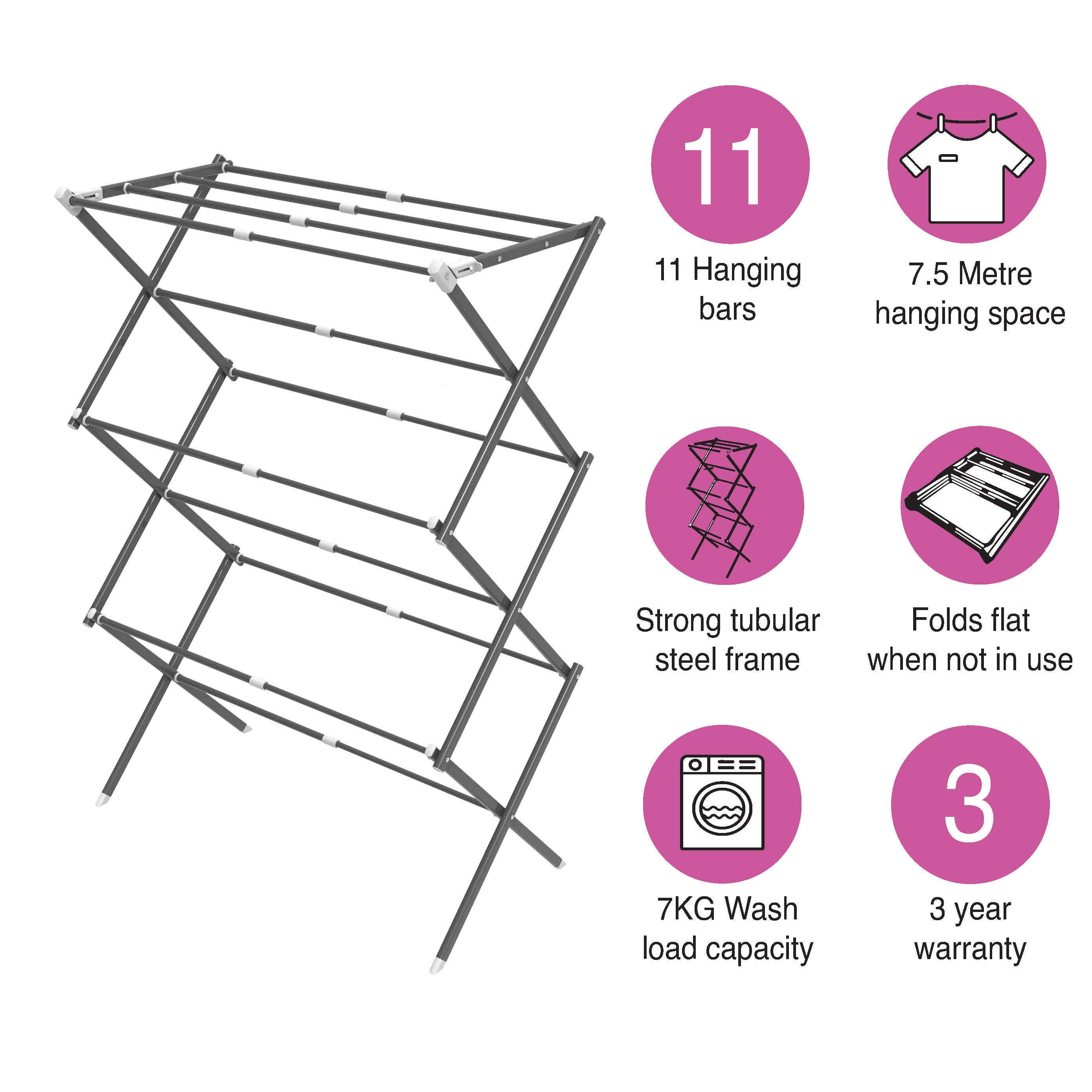 3-Tier Clothes Drying Stand - Foldable, Extendable - 7.5M Capacity