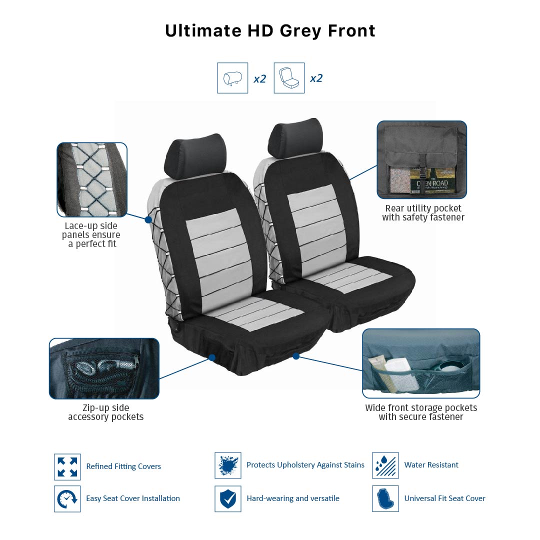 ULTIMATE HD CAR FRONT SEAT COVER SET (various colours)