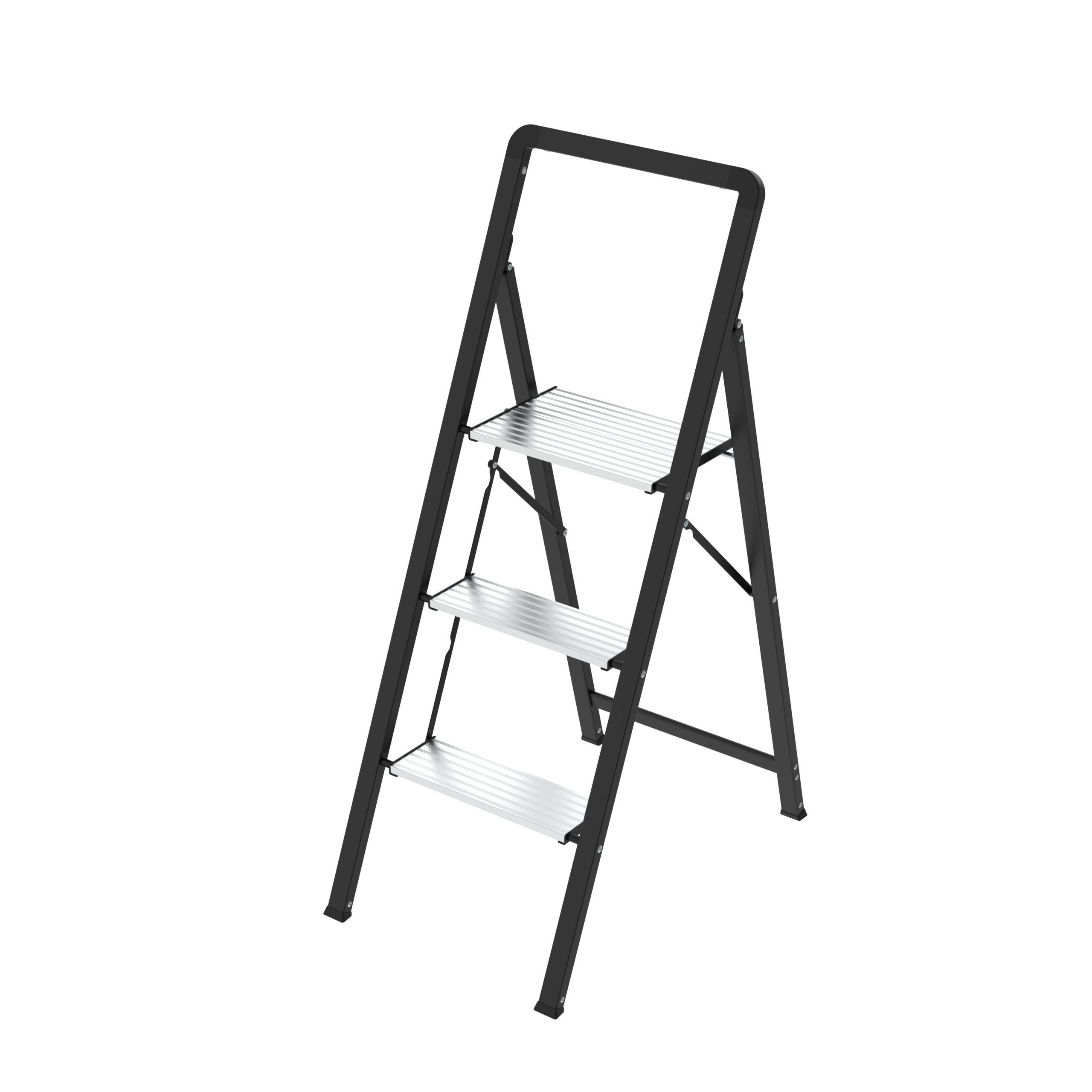 Folding Step Ladder – Steel & Aluminium – 3 Steps – Black/Silver
