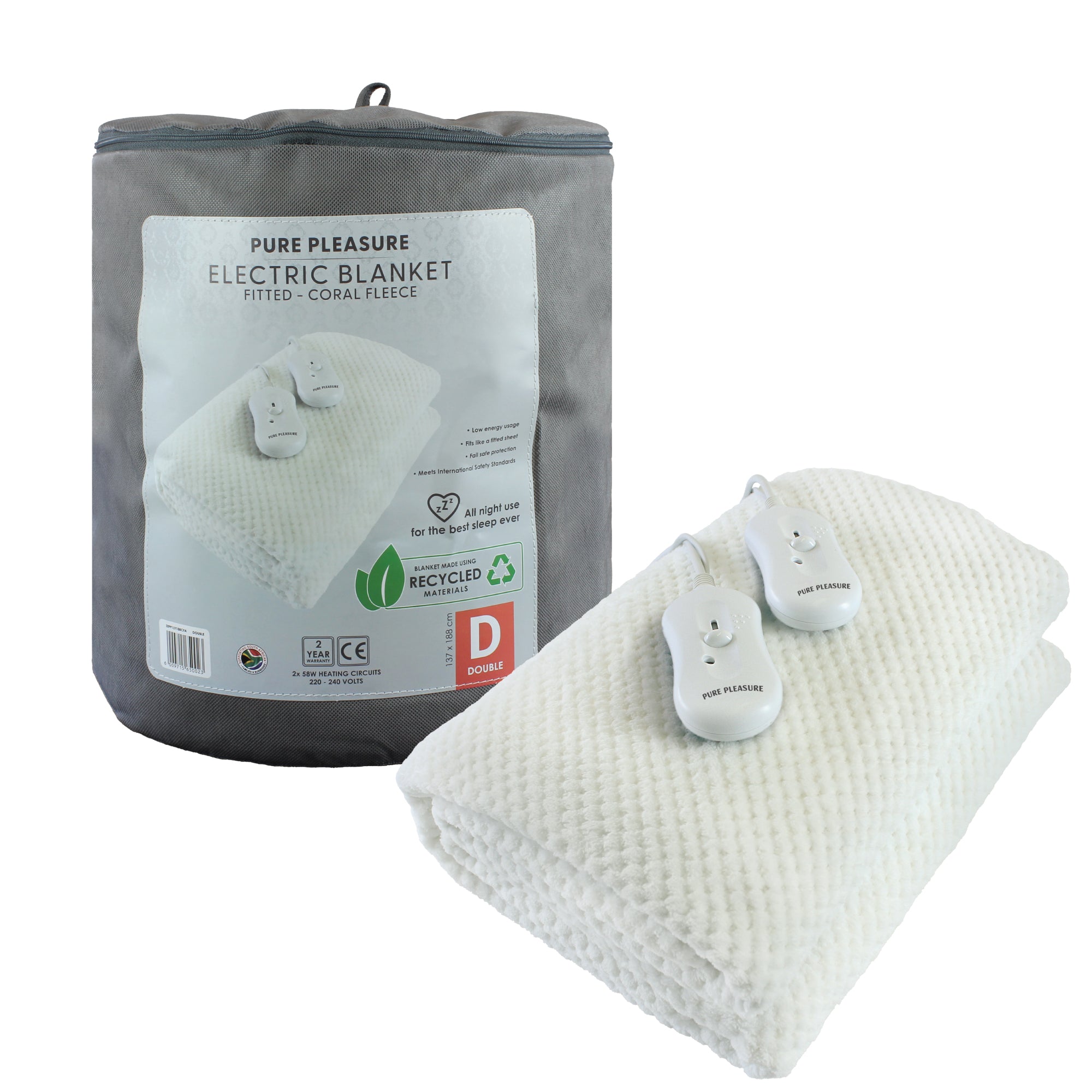 Coral Fleece Fitted Electric Blanket In Tog Bag