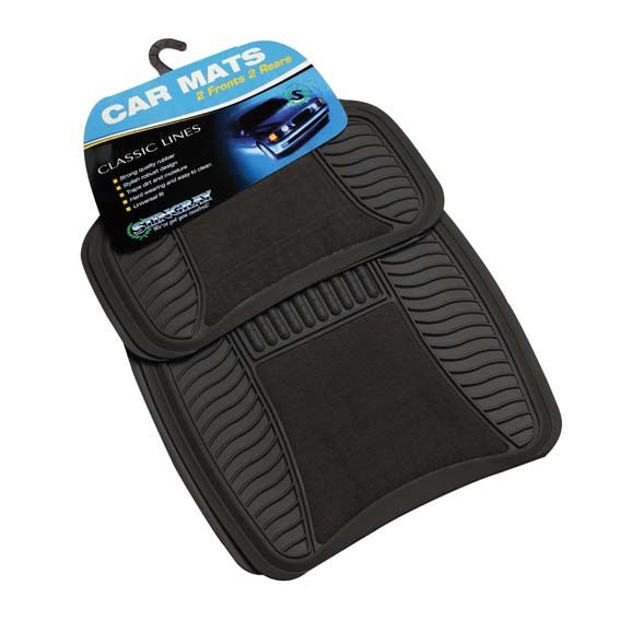 Car Mat 4Pc Set - Rubber/Velour