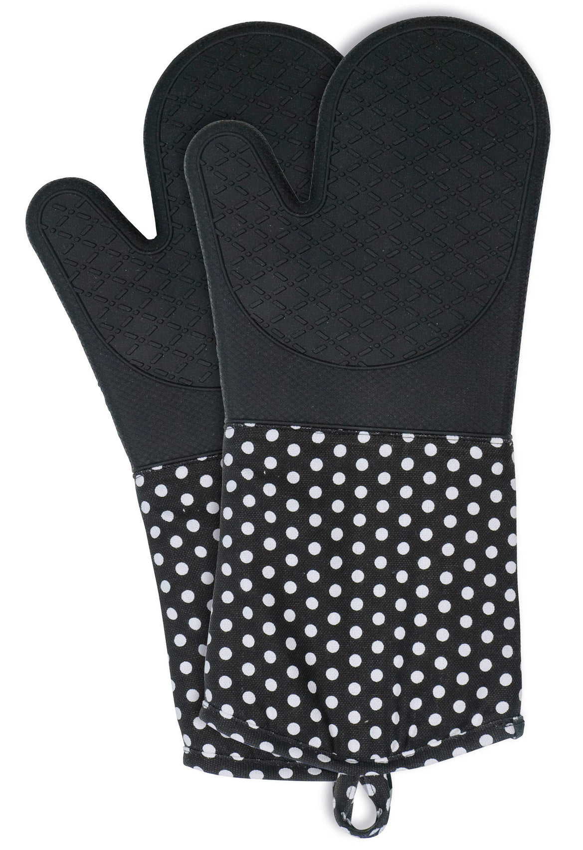 Oven Gloves Silicone 2 Pcs - Black W/ White Dots