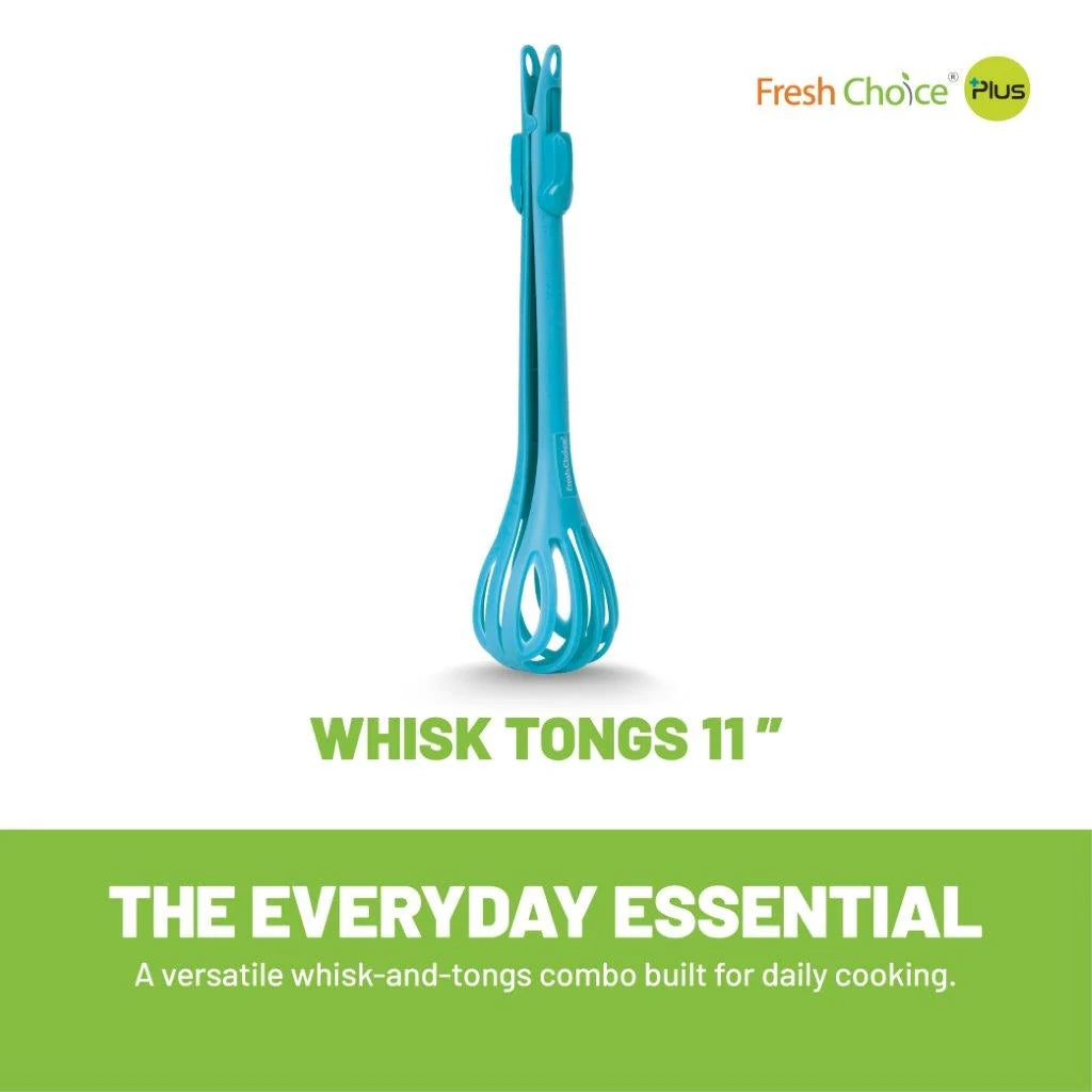 Fresh Choice Nylon Whisk Tongs 11" (28cm) | Heat Resistant Kitchen Tongs | Salad Server | Cooking, Whisking, Mashing & Serving