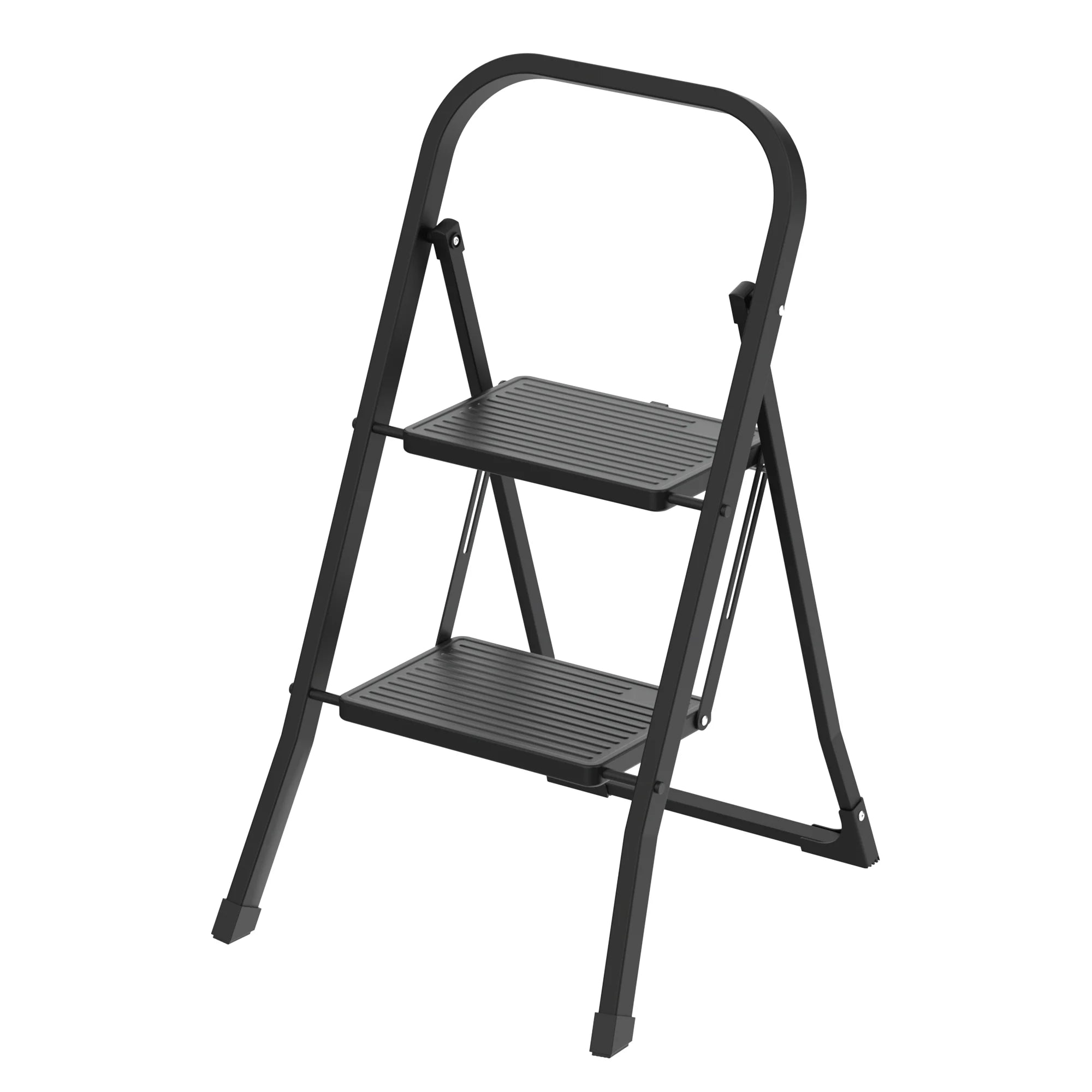 Folding Step Ladder - Steel & Plastic - 2 Steps - Black