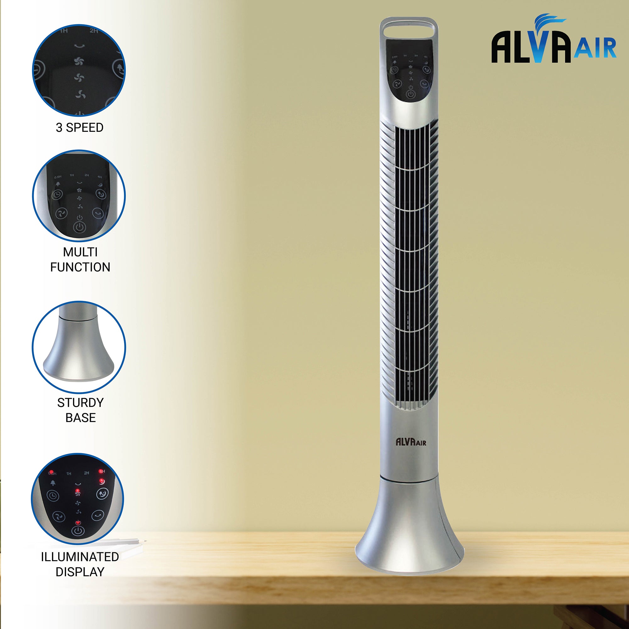 92cm Plastic Tower Fan (Silver) With Remote