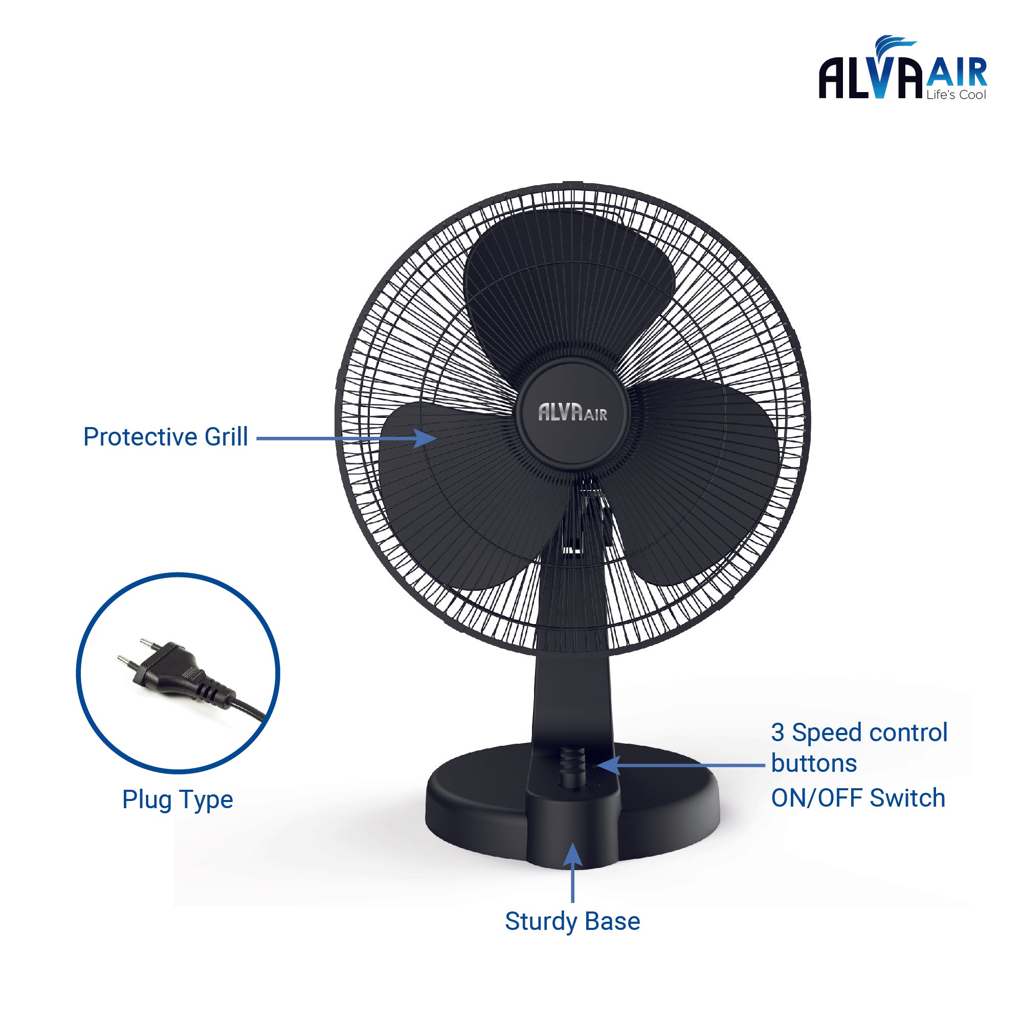 40cm Plastic Desk Fan (Black)