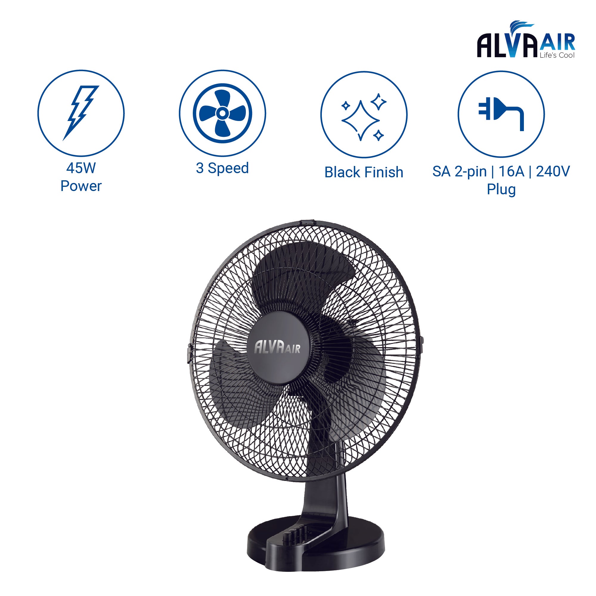 40cm Plastic Desk Fan (Black)