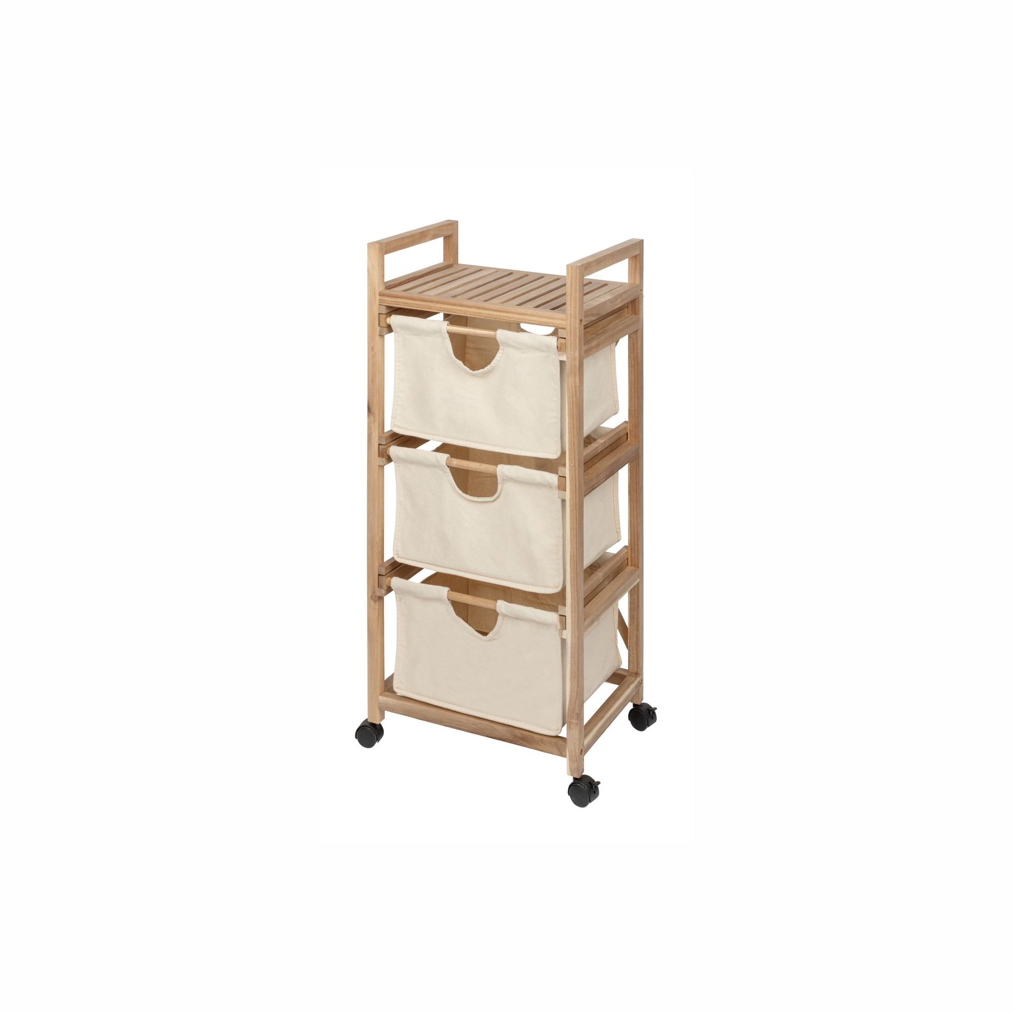 Laundry Trolley - 3 Drawers - Acina - Acacia Wood