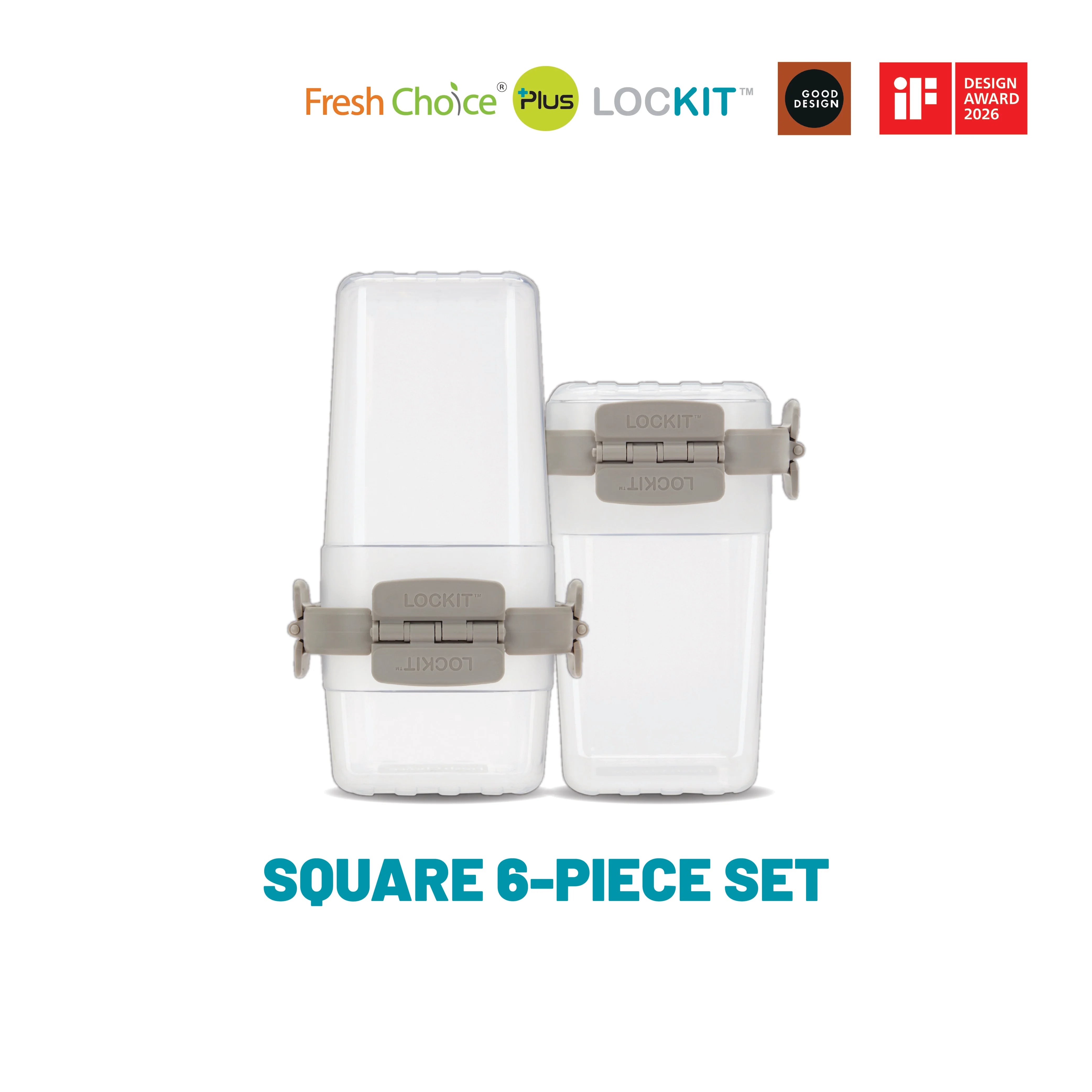 Fresh Choice | Lockit Square Large 6-Piece Set | Modular Food Storage