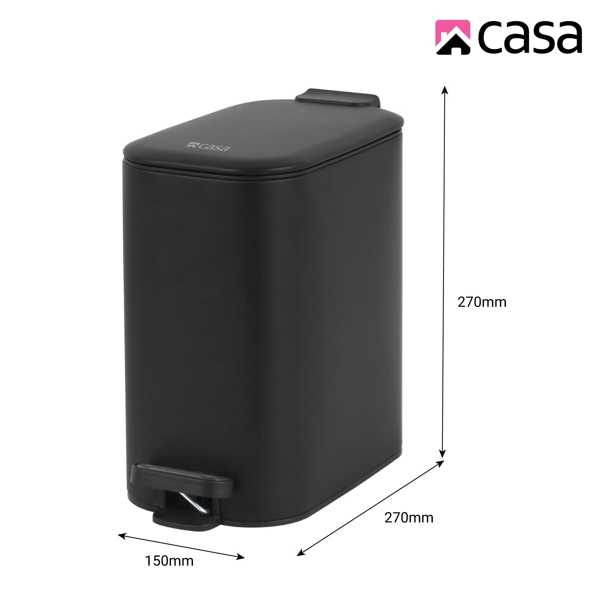 6L Steel Pedal Bin | Slimline Rectangle | Portofino