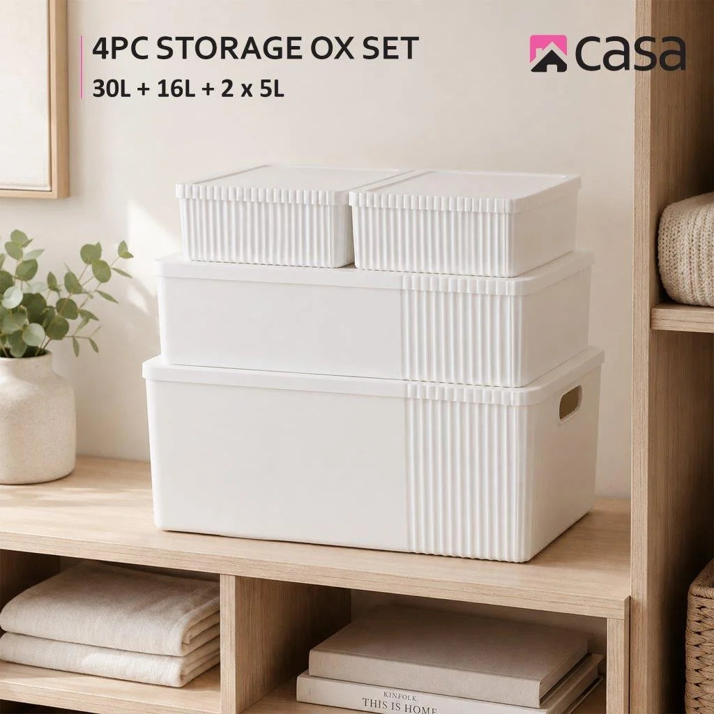 4Pc Decorative Storage Box Set | 30L + 16L + 2x 5L | White