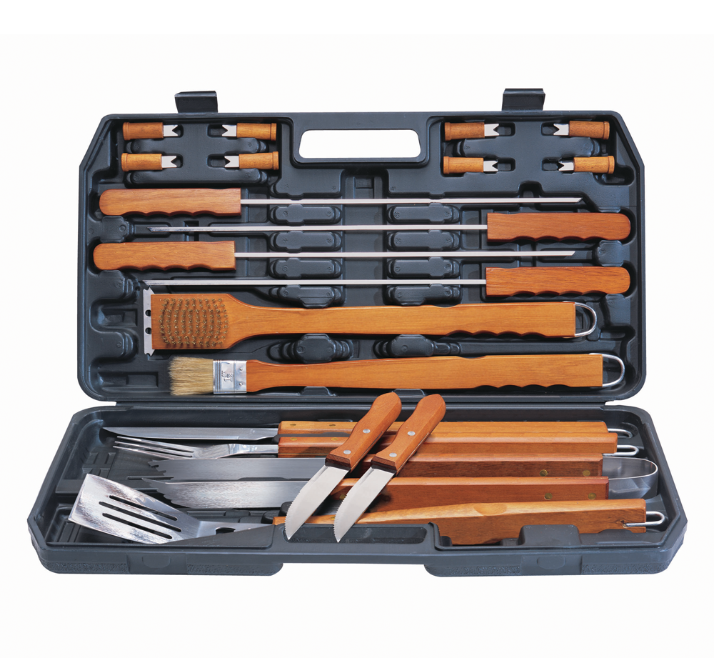 21Pc Deluxe Wood-Handled BBQ / Braai Tool Set