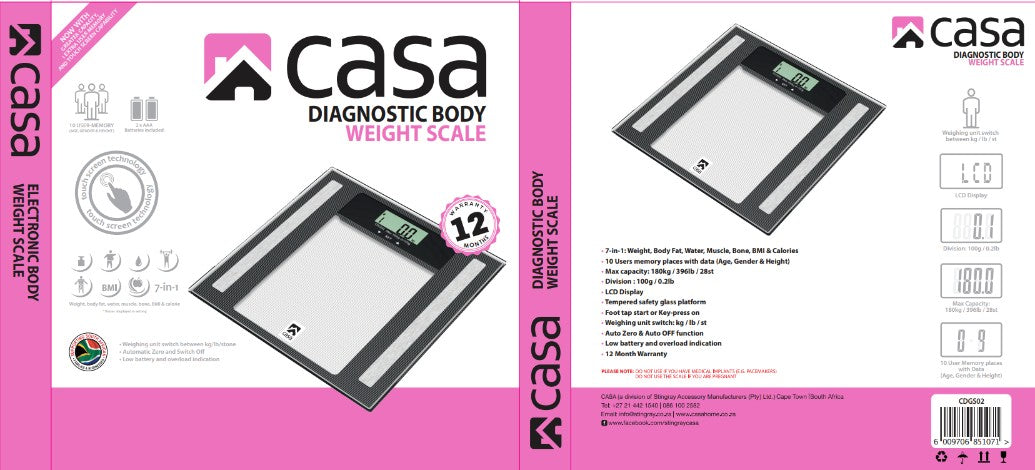 Electronic 7-In-1 Diagnostic Glass Bathroom Scale