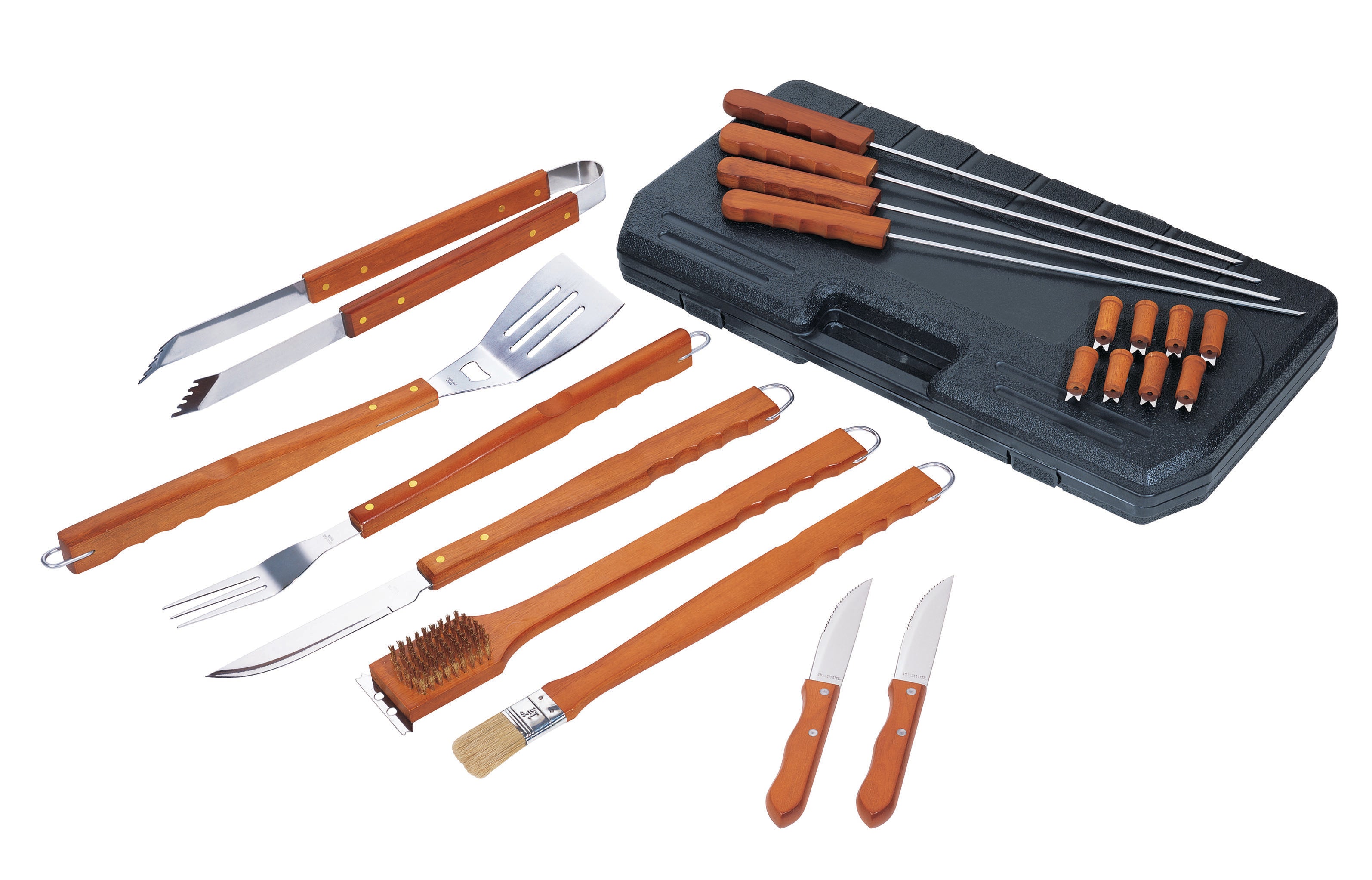 21Pc Deluxe Wood-Handled BBQ / Braai Tool Set