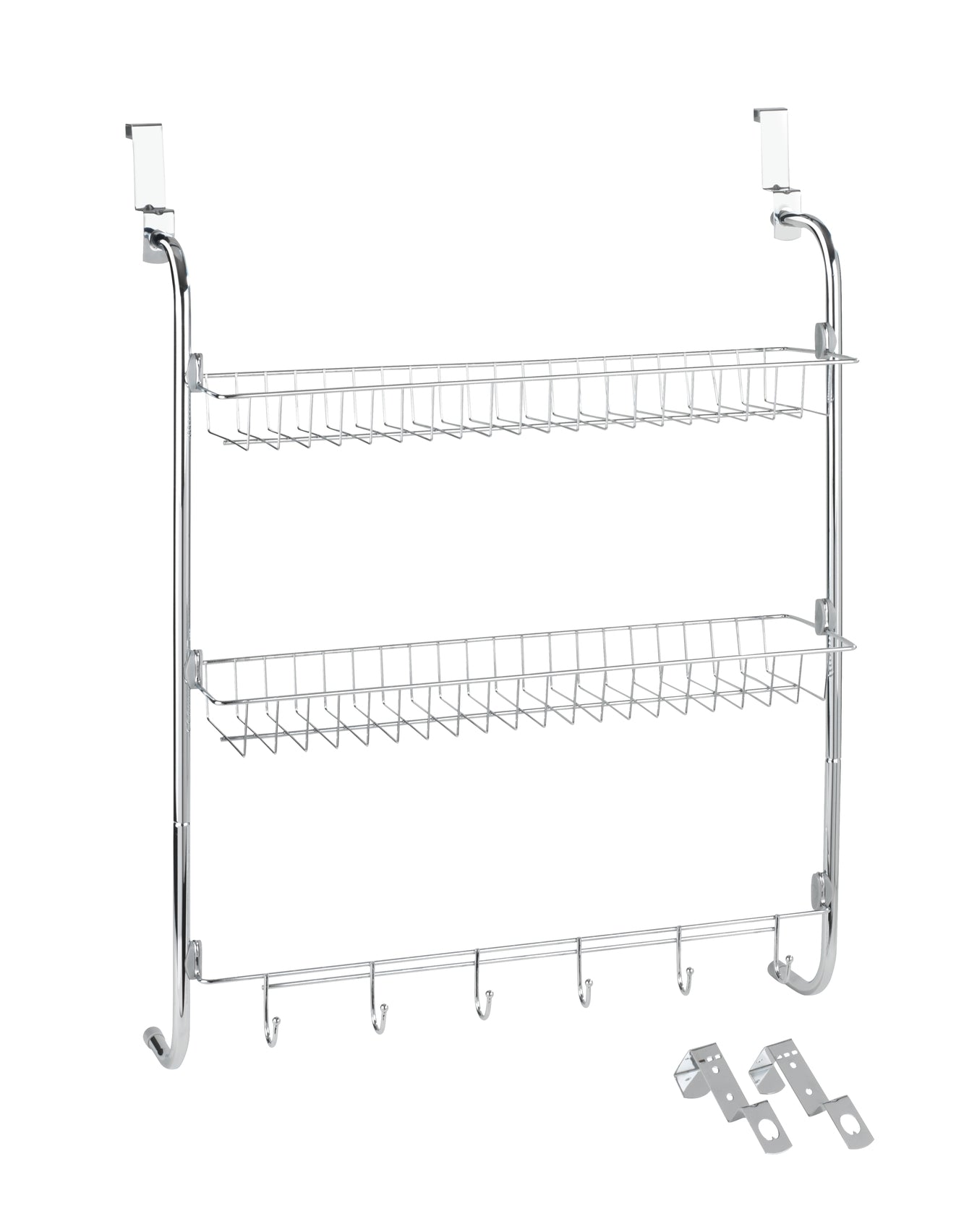 Door-Mounted Hanging Rack With 2 Shelves & 6 Hooks