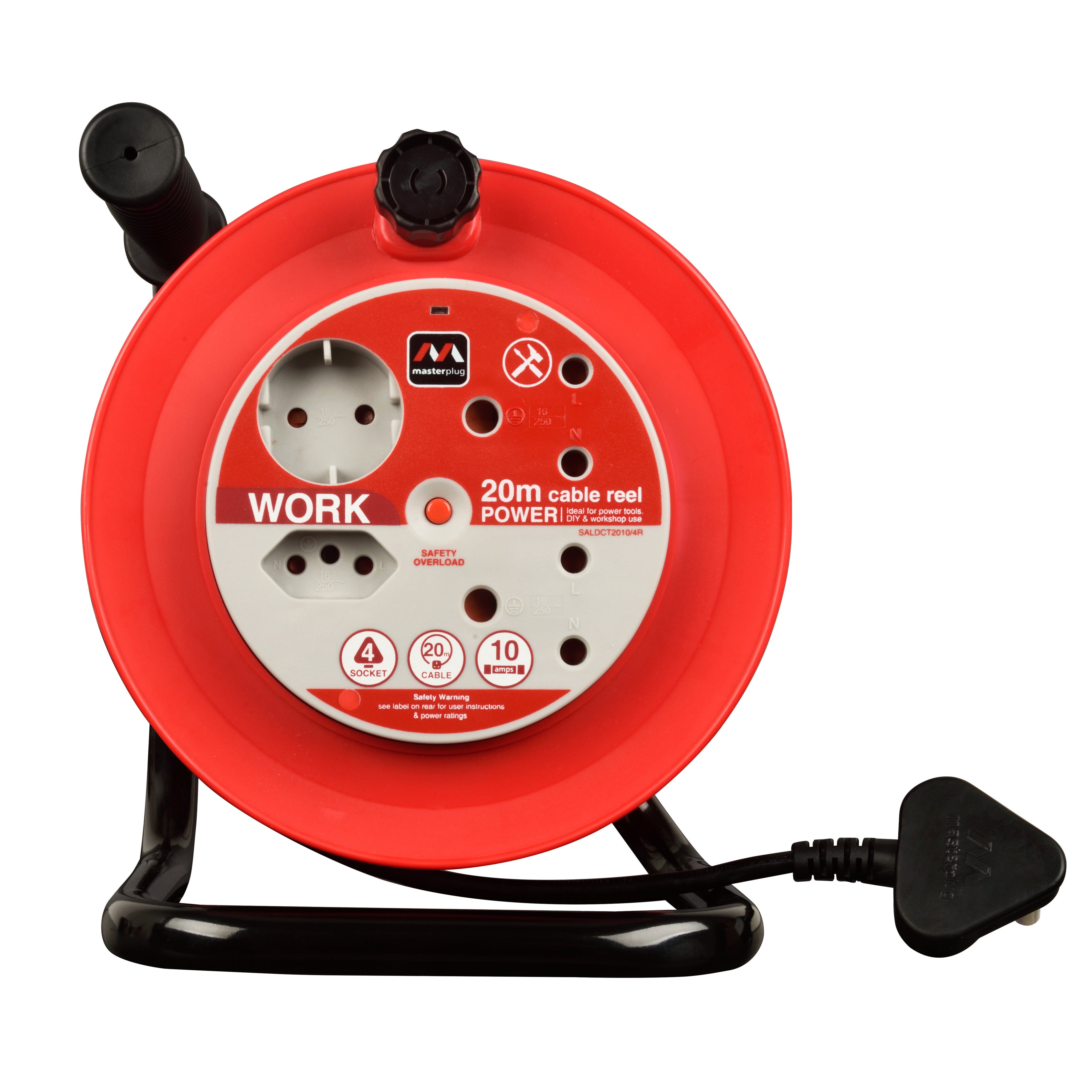 Light Duty 20m Extension Cable Reel - 4 Socket Without Switch