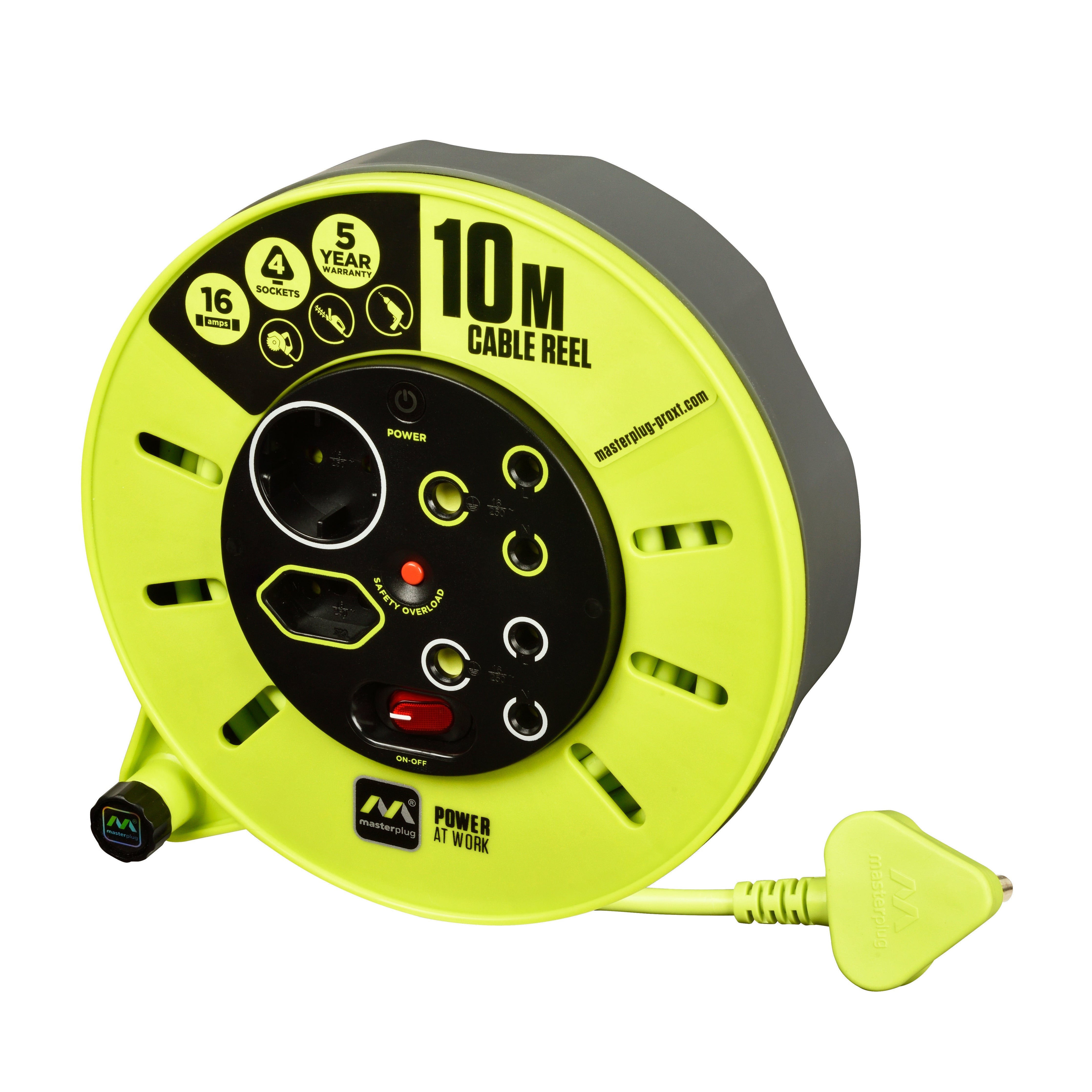 Pro-Xt 10m Medium Duty Extension Cable Reel - 4 Socket With Switch