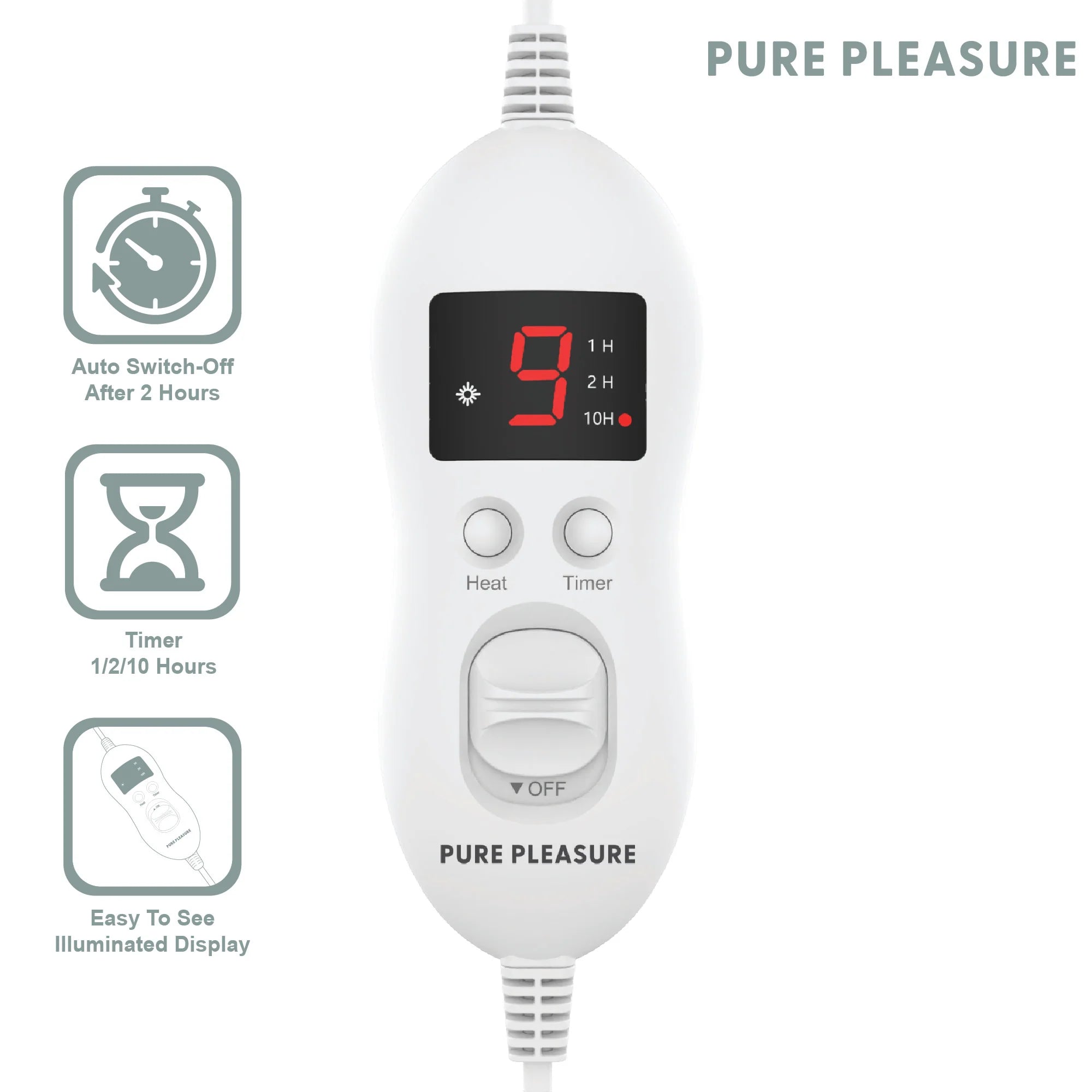 Electric Overblanket | 9 Heat Settings & Timer | Dual-Sided Fleece | Pure Pleasure