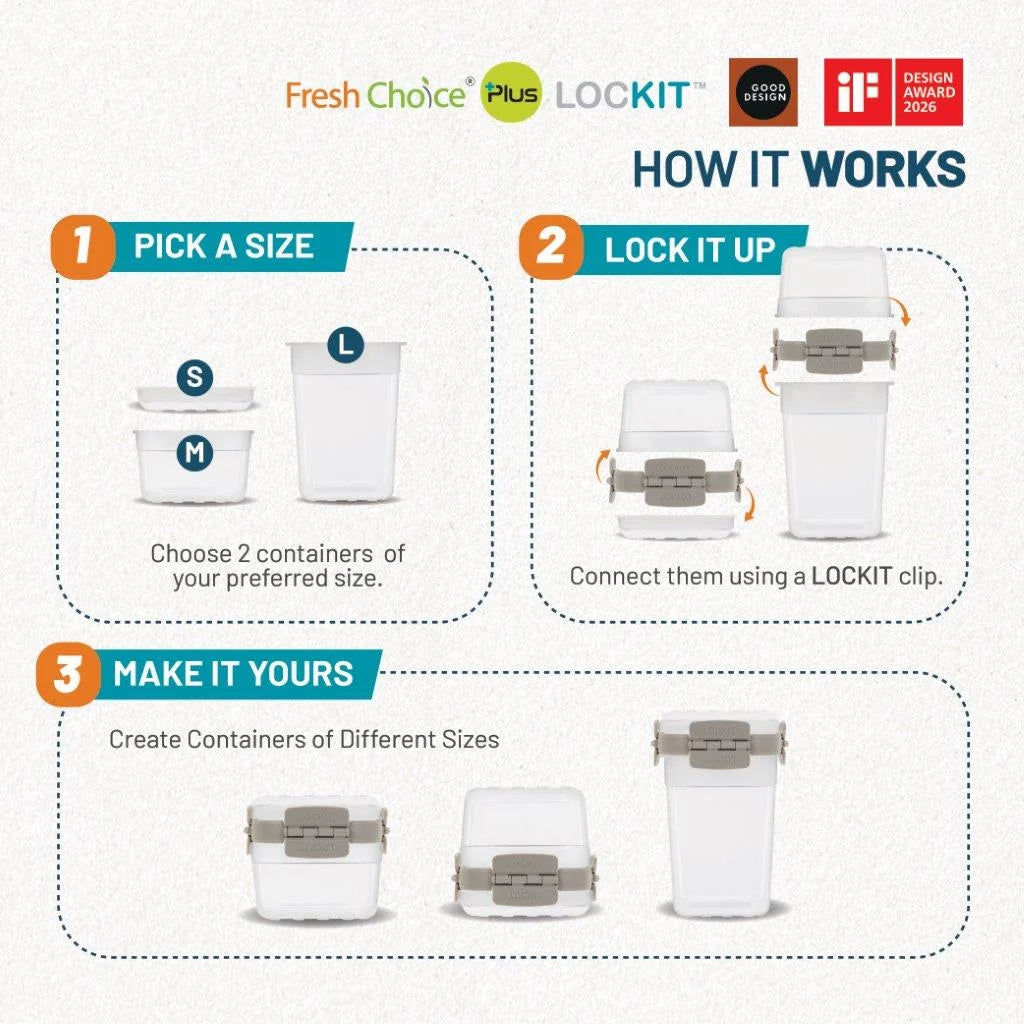 Fresh Choice | Lockit Square Midi 4-Piece Set | Modular Food Storage