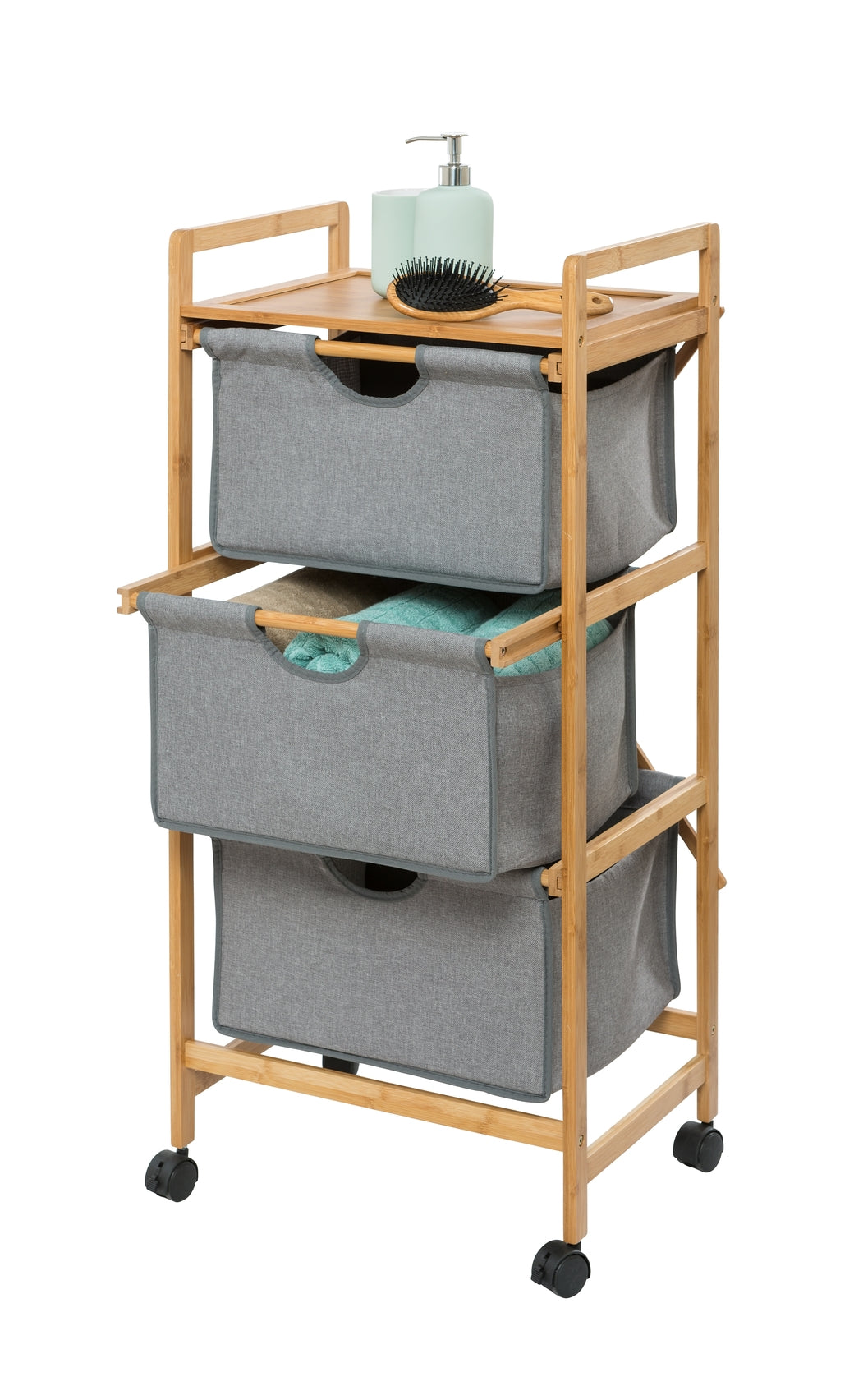 Laundry Trolley - 3 Drawer - Bahari - Bamboo Grey