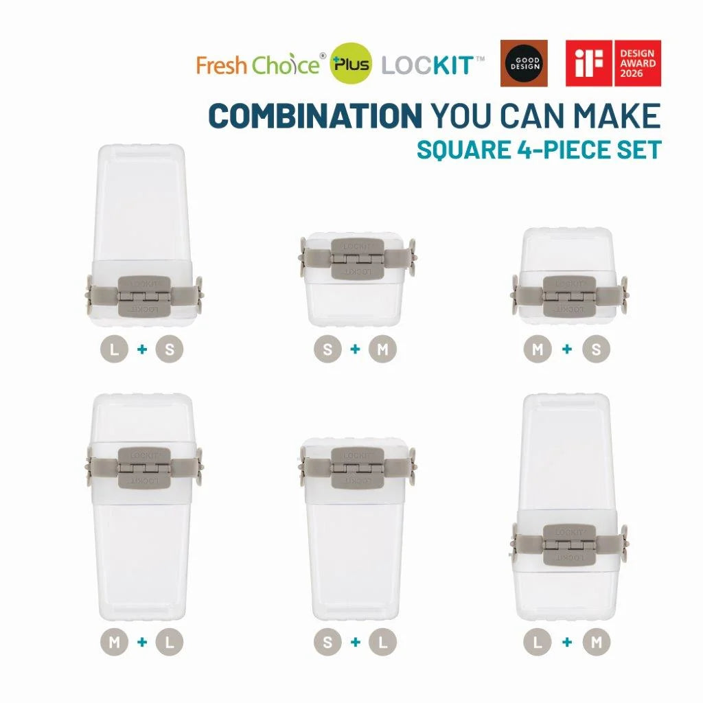 Fresh Choice | Lockit Square Midi 4-Piece Set | Modular Food Storage