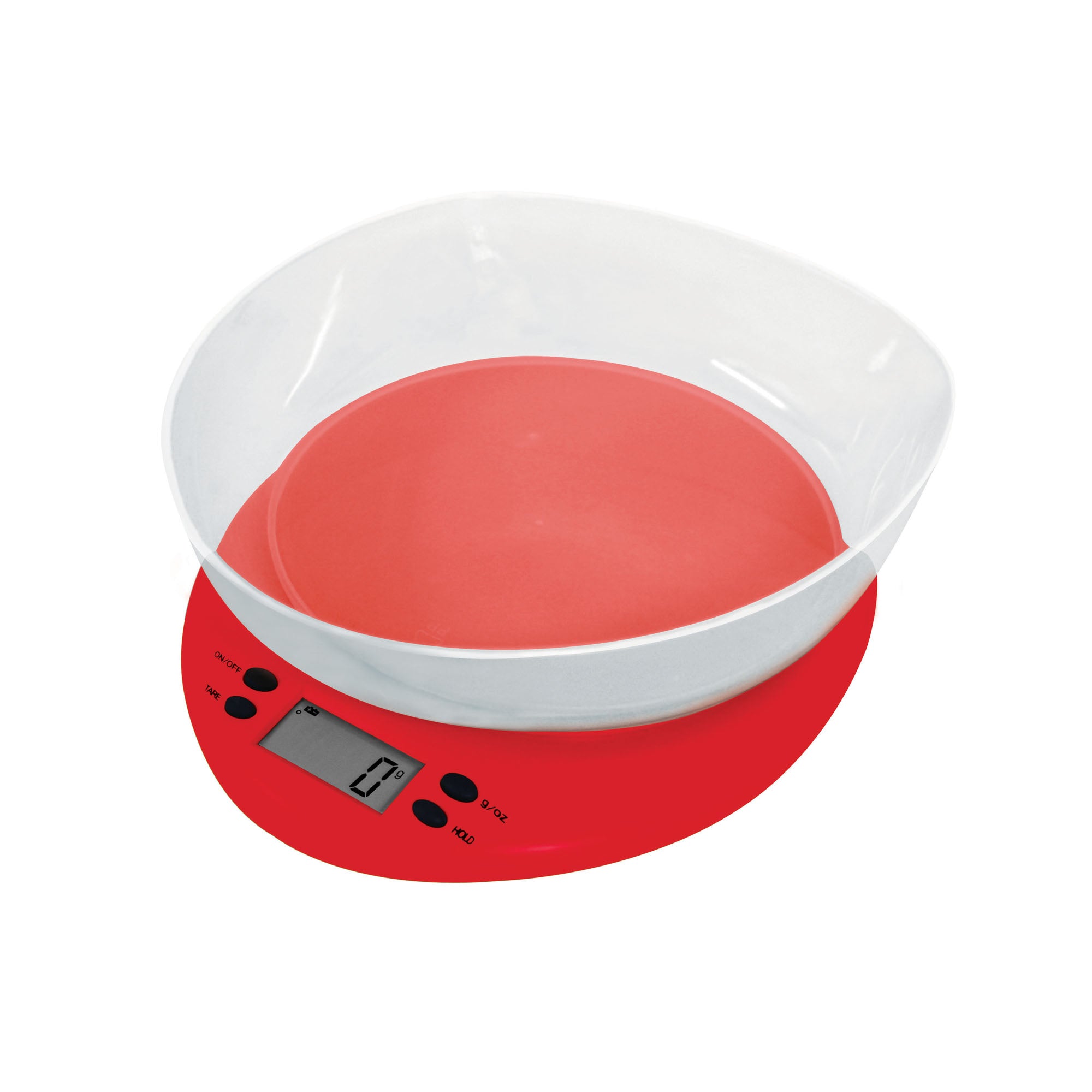 Kitchen Digital Scale - Red - With Clear Plastic Bowl