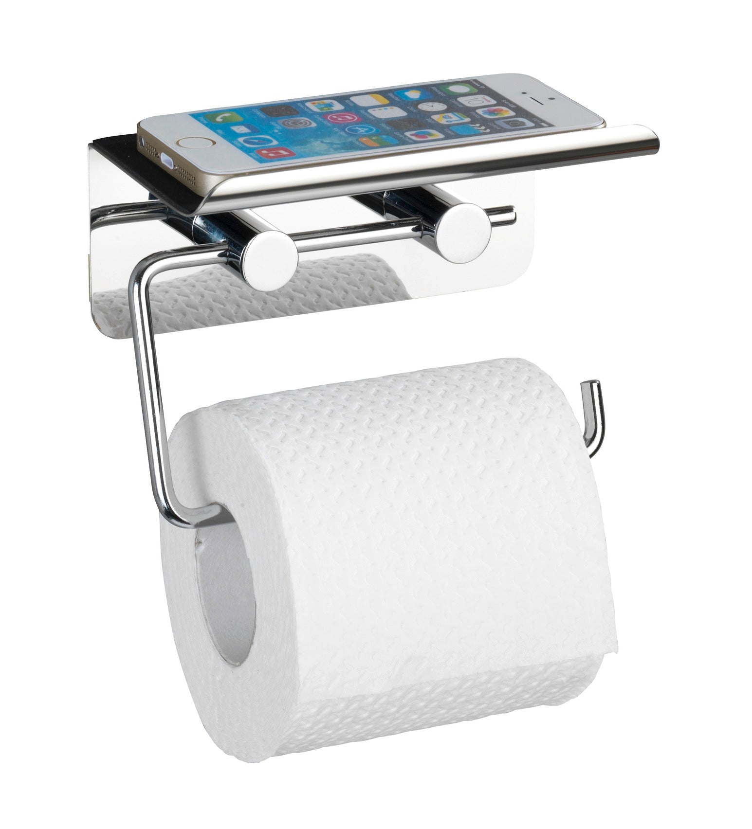 TOILET PAPER HOLDER WITH SHELF - STAINLESS STEEL