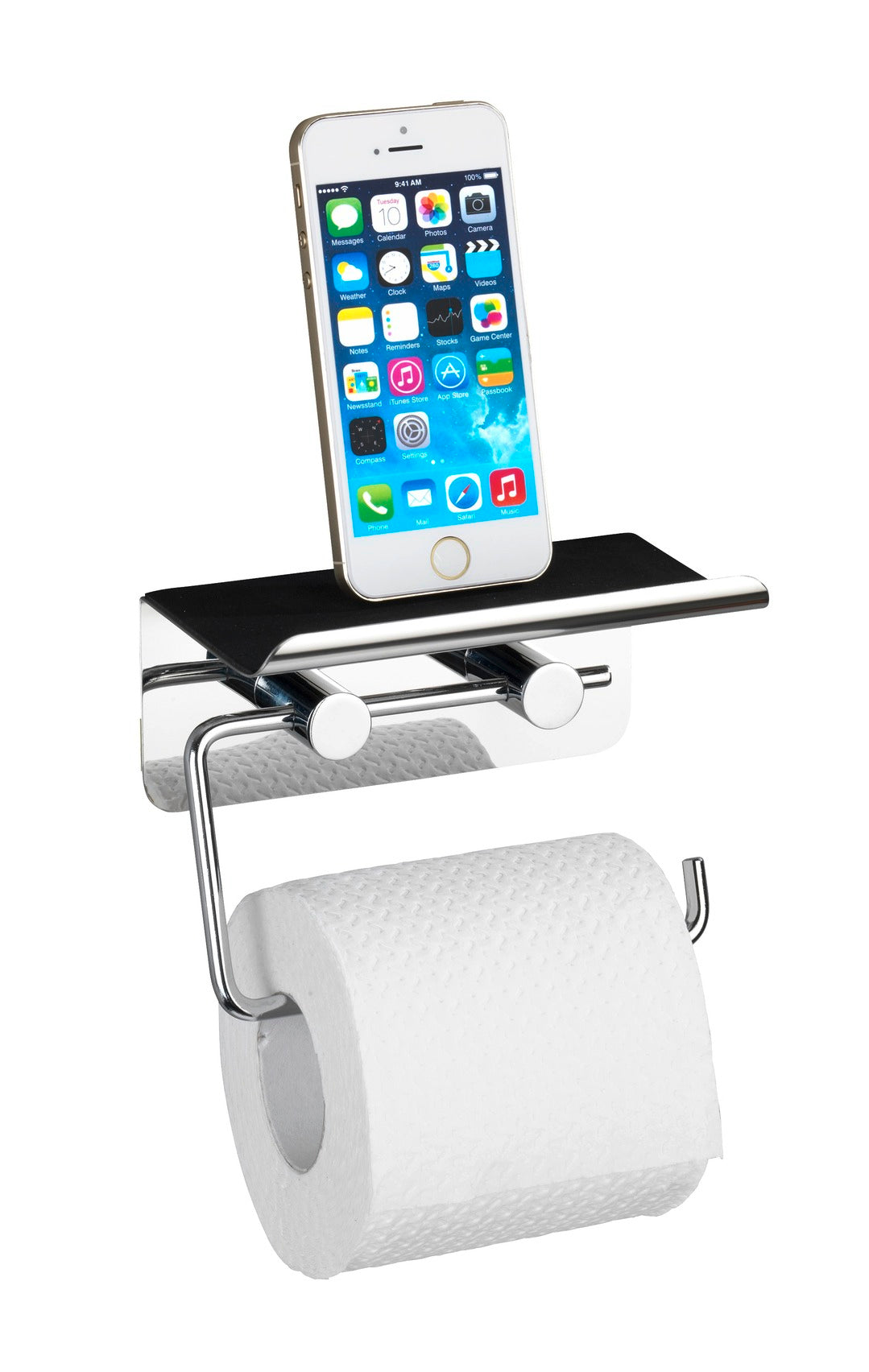 TOILET PAPER HOLDER WITH SHELF - STAINLESS STEEL