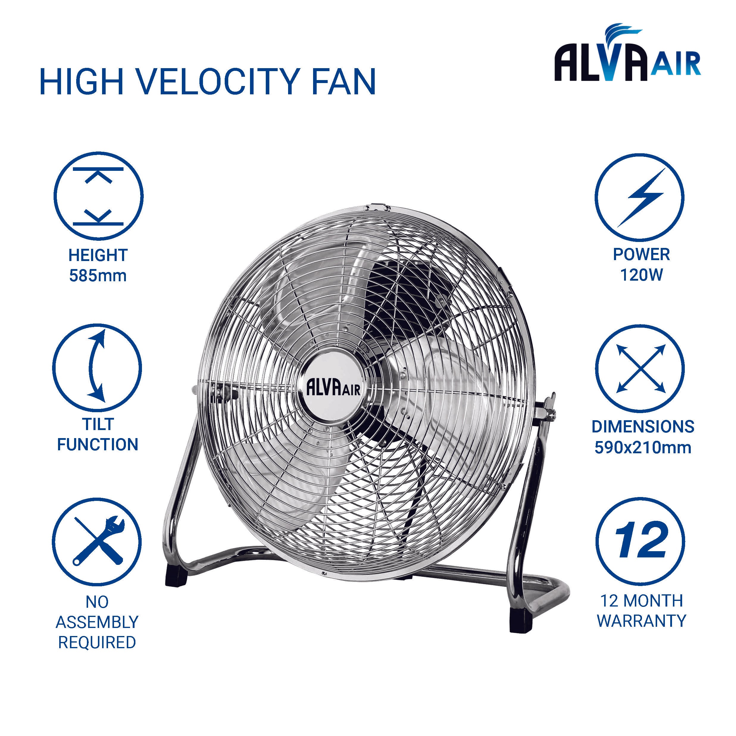 50cm Floor Fan - High Velocity (Chrome)