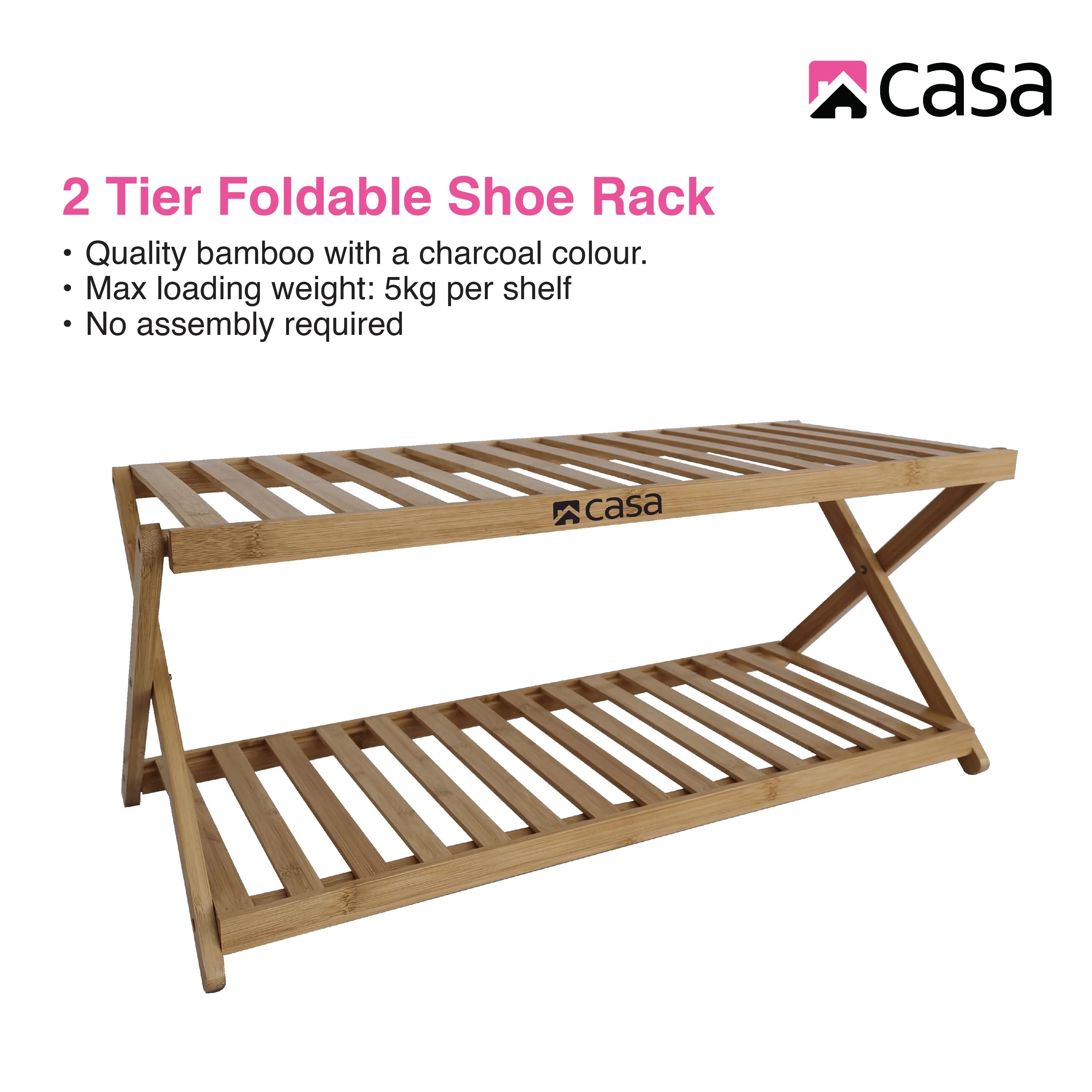Shoe Storage Rack | 2-Tier | Bamboo | Foldable
