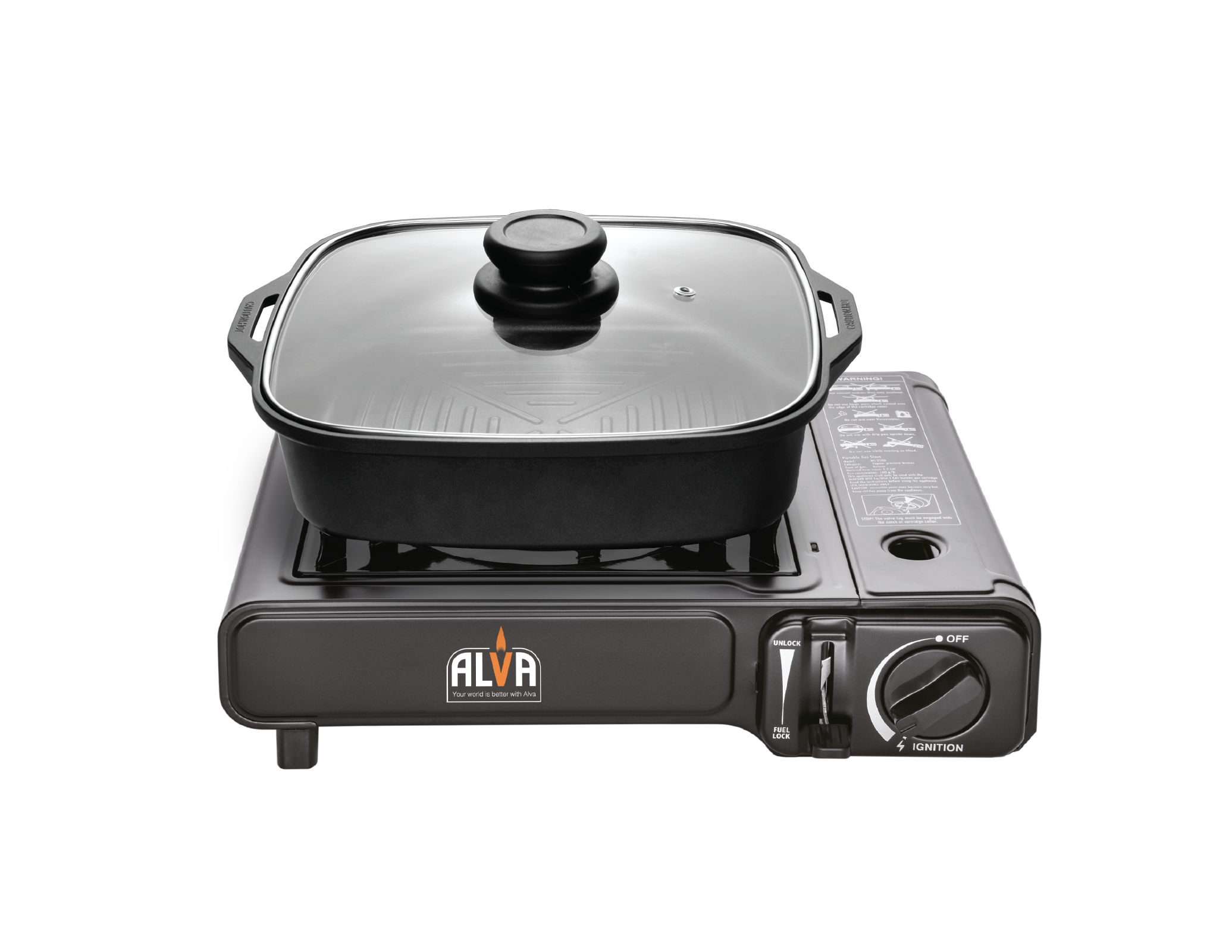 Single Burner Butane Gas Canister Stove + Cooking Pot & Lid - 1 Plate