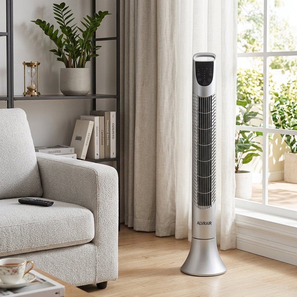 Alva Air 92cm Tower Fan – Silver, with Remote